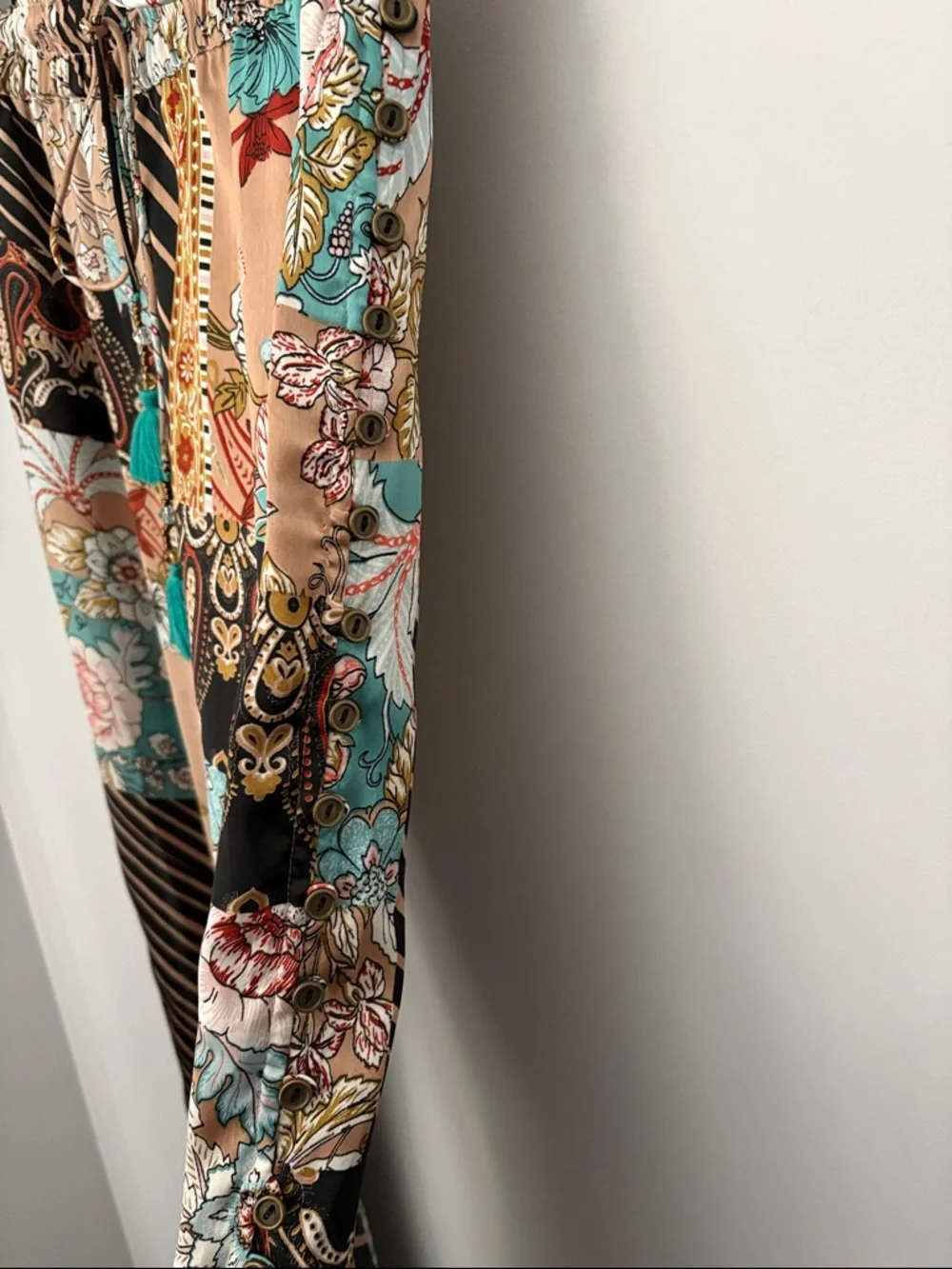 Boho Festival Patchwork Floral Paisley Wide Leg Pants Small Indie FairyCore - Picture 5 of 8